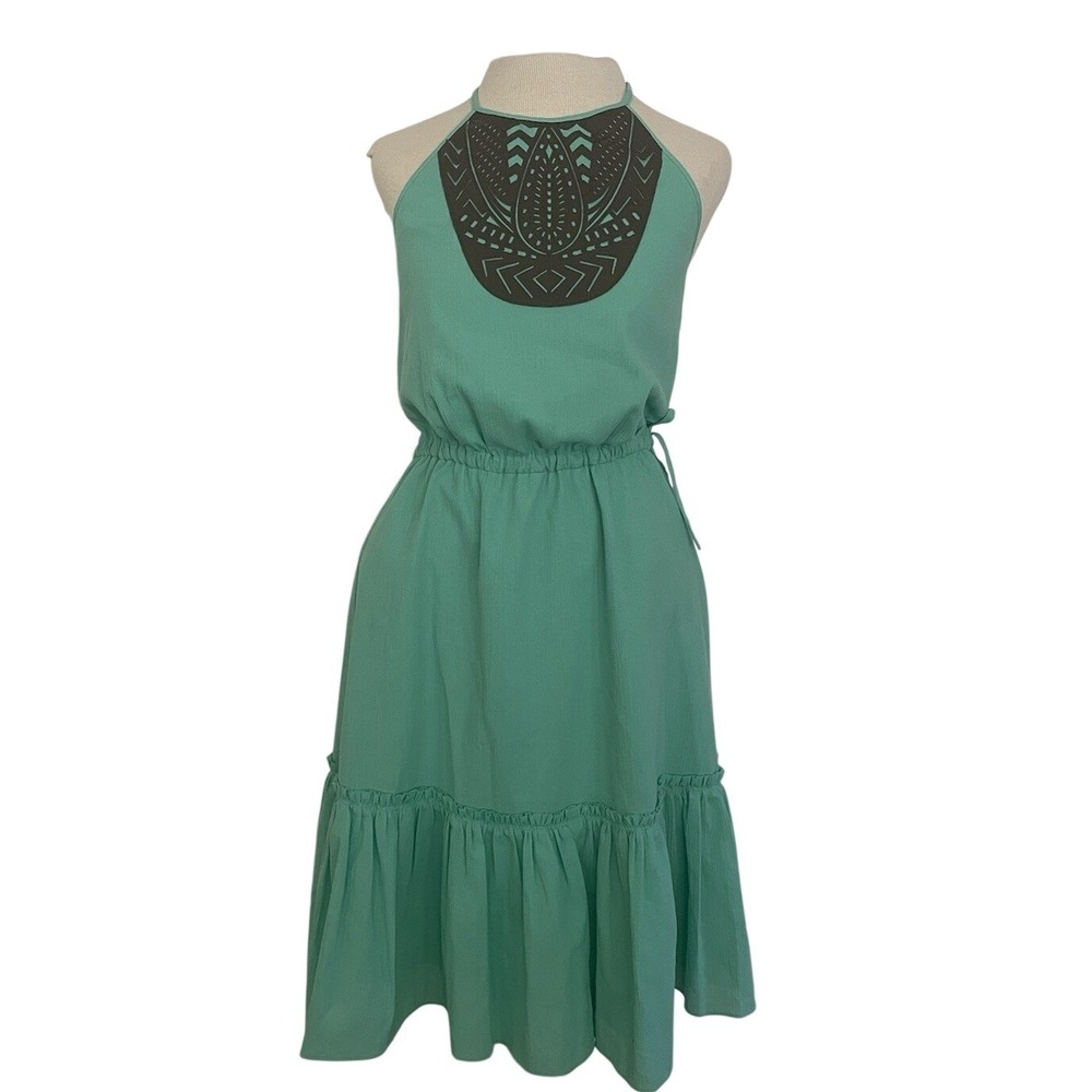 Banana Republic NWT Halter Dress Womens 2‎ Teal Boho Ruffle Tiered Festival